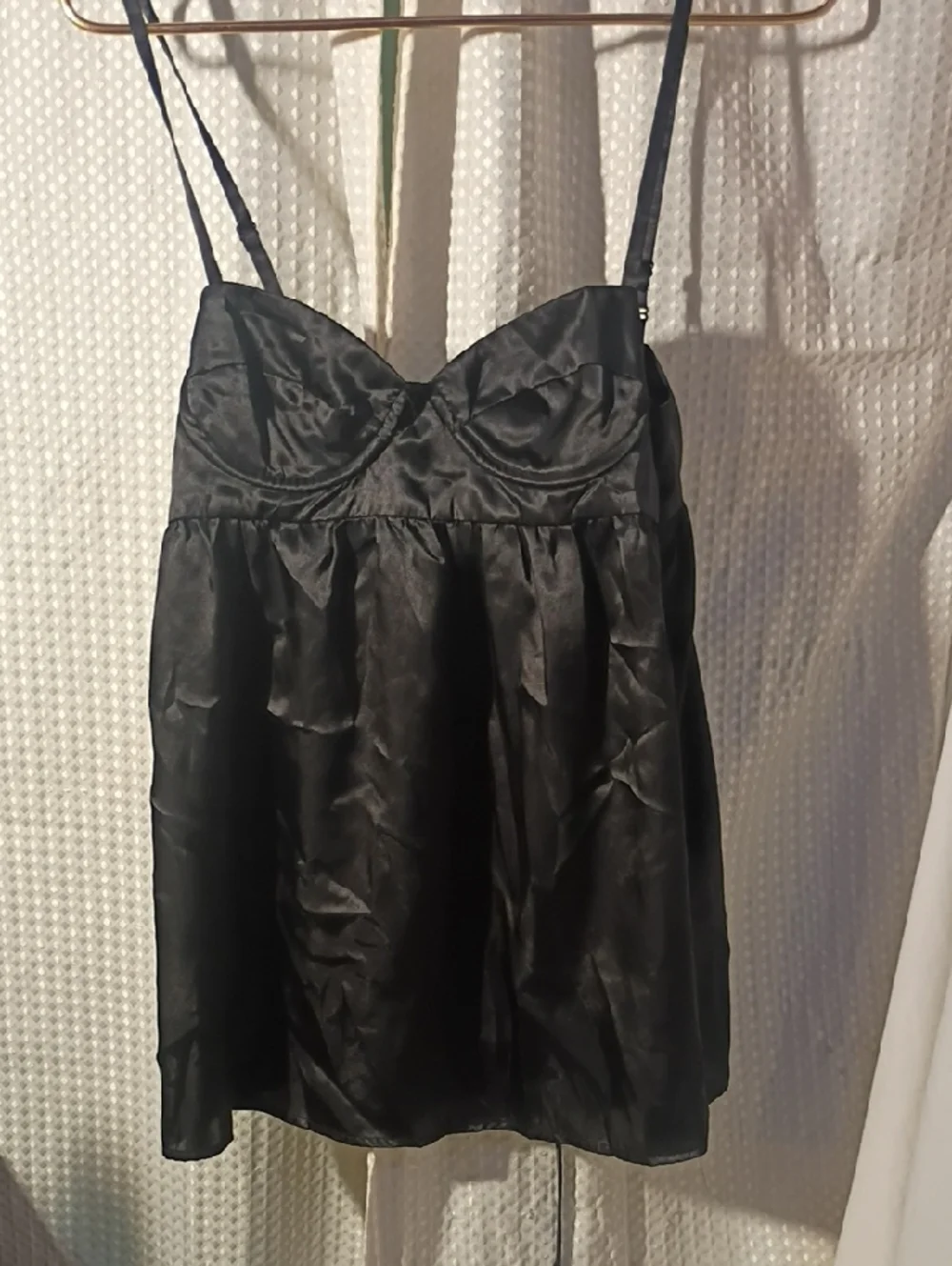 True Grit Black Satin Slip Dress with Defined Cups